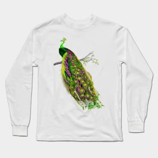 Vintage Peacock, Emerald Green Long Sleeve T-Shirt